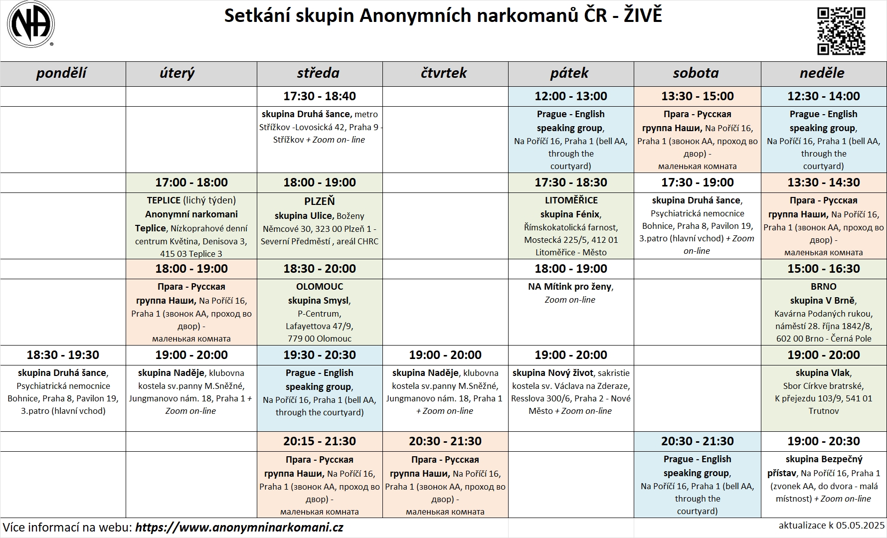 Seznam setkání NA v České republice
