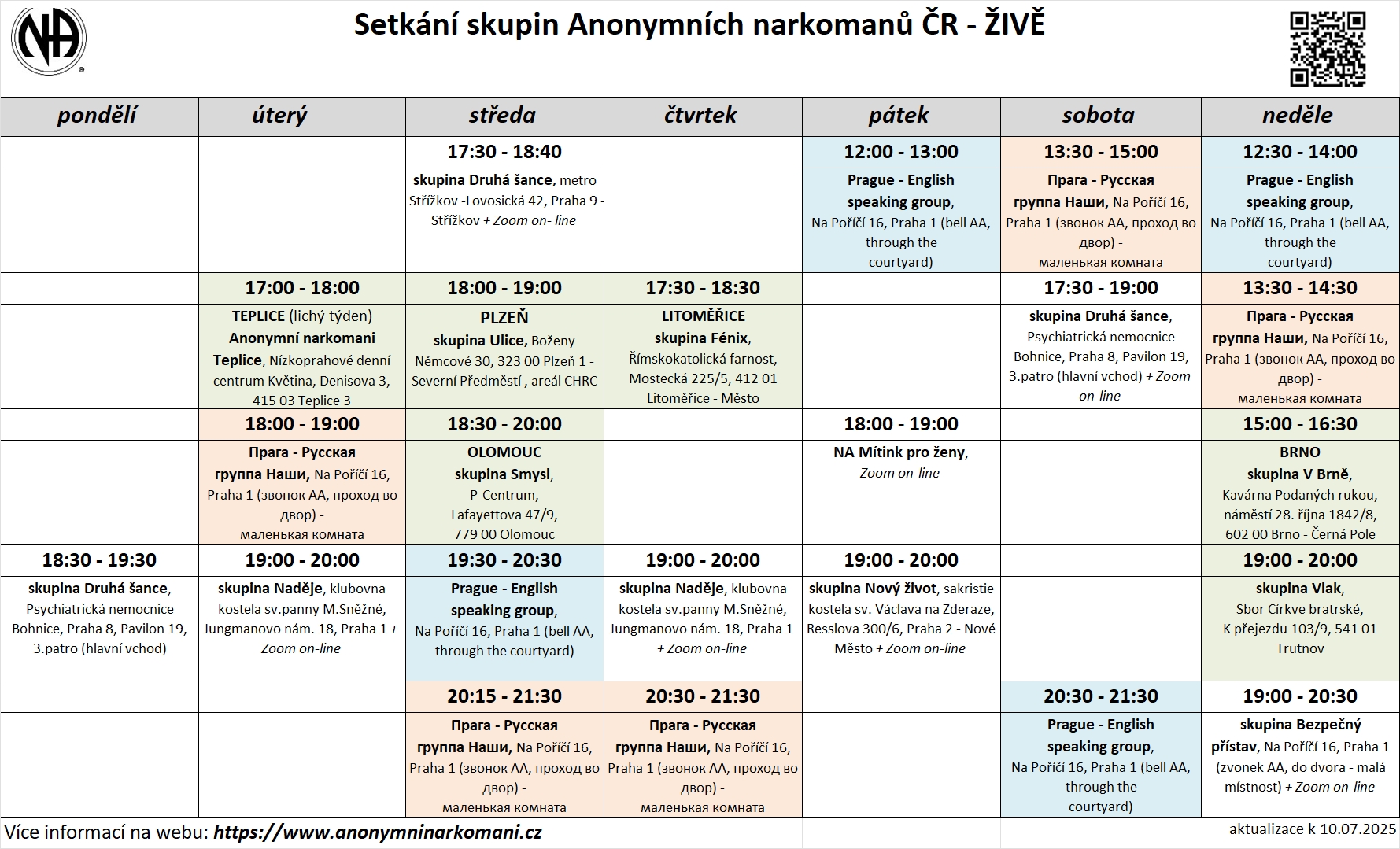 Seznam setkání NA v České republice