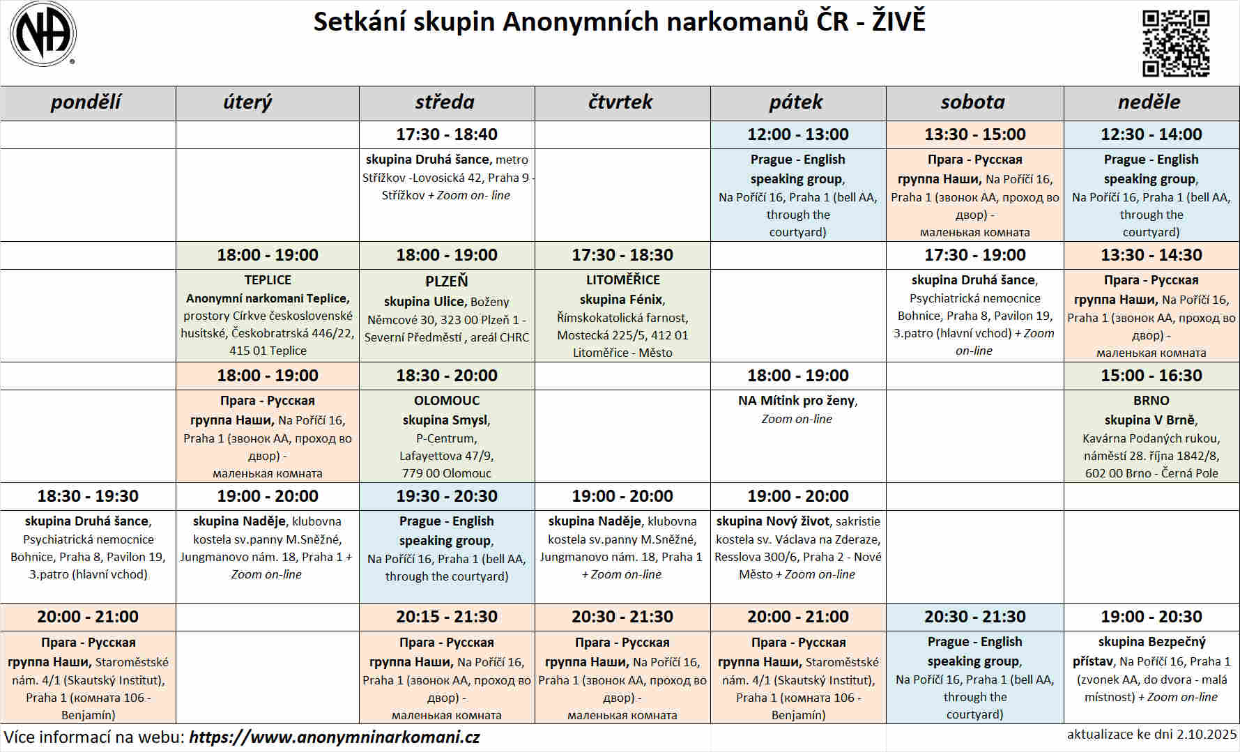 Seznam setkání NA v České republice
